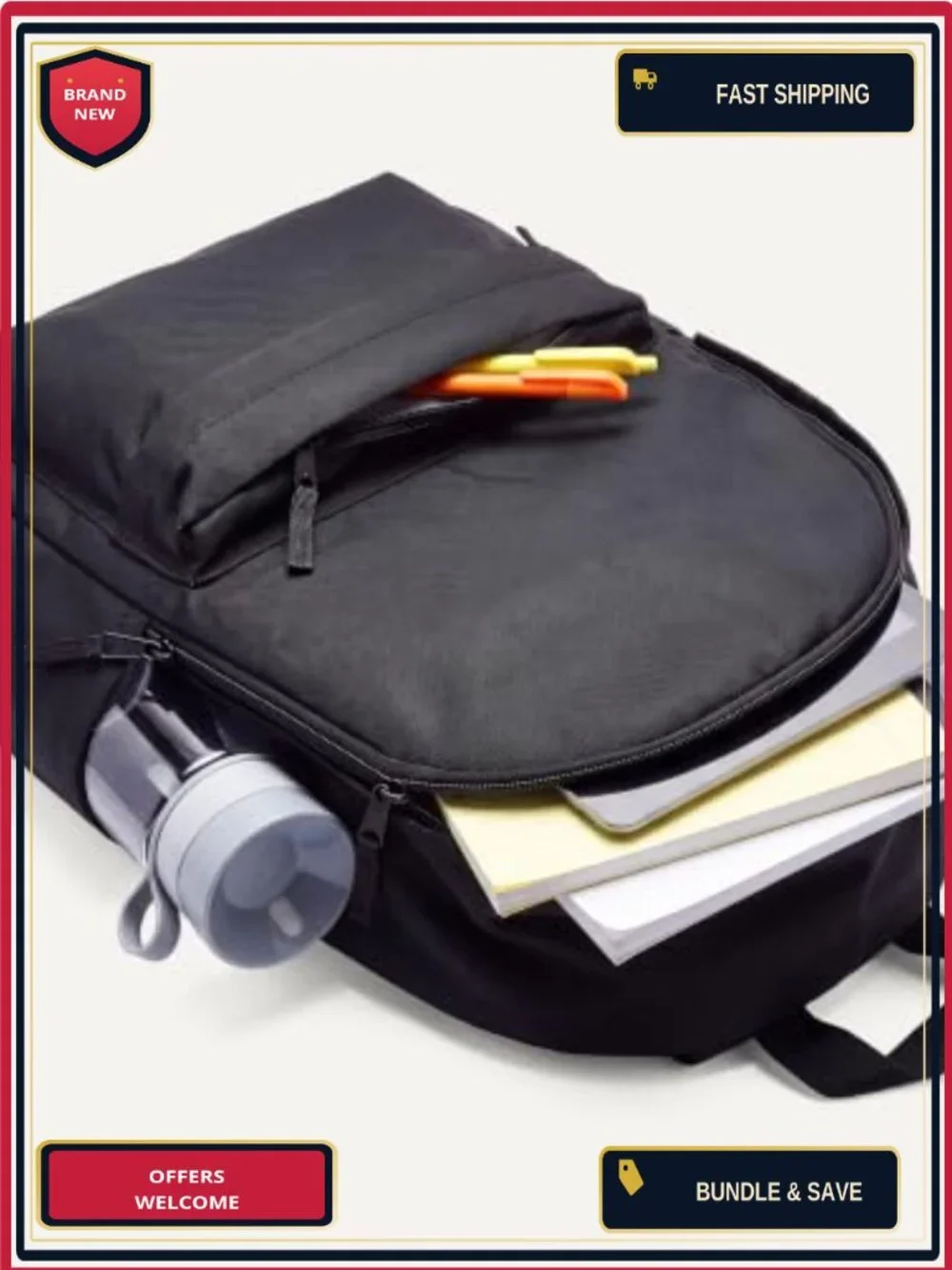 Classic Backpack with Padded Straps, Water Bottle Pockets, Durable